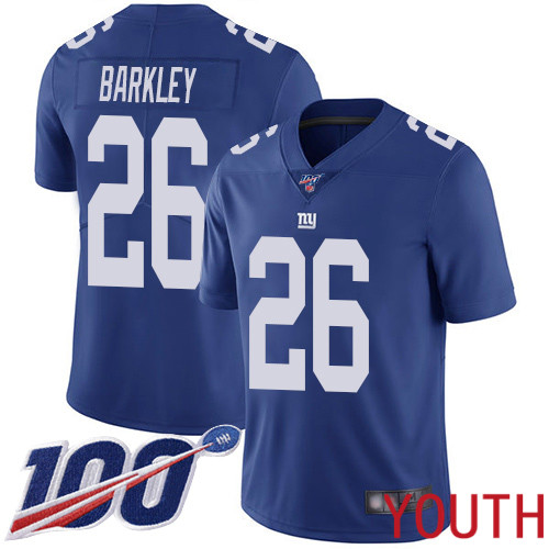 Youth New York Giants #26 Saquon Barkley Royal Blue Team Color Vapor Untouchable Limited Player 100th Season Football NFL Jersey->youth nfl jersey->Youth Jersey